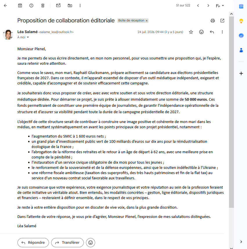 Lettre de Léa Salamé